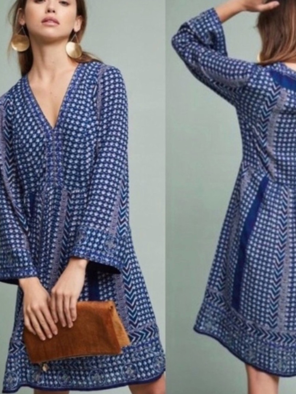 Anthropologie Akemi + Kin Rozalin Dress Women’s S Blue Batik Embroidered Boho